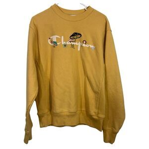 Champion Gold Embroidered Mushroom Reverse Weave Crewneck Sweatshirt